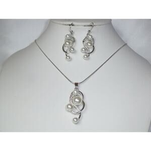 Bridesmaid necklace set,pendent earrings set,silver necklace bridal necklace